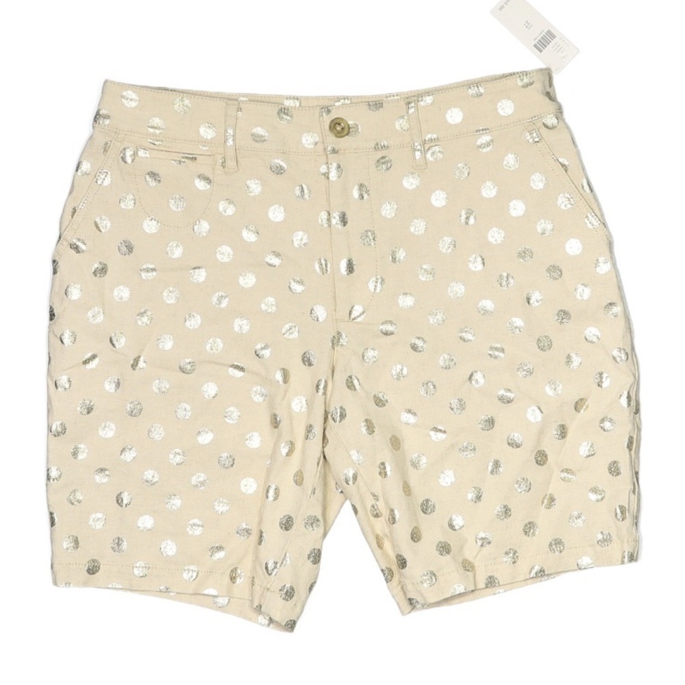 Anthropologie Gold Foil Polka Dots Linen Blend Bermuda Shorts Mid Rise - Picture 3 of 7